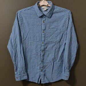 Carbon2cobalt Textured Long Sleeve Button Down Blue Plaid Shirt MEDIUM